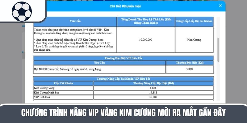 Chương trình nâng VIP vàng kim cương mới ra mắt gần đây